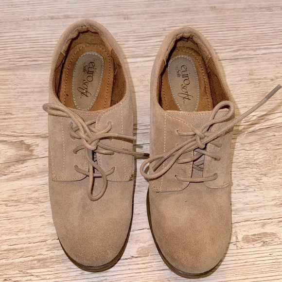 EuroSoft Womens Jules Oxfords Shoes with Block Heel Stone Taupe Suede Sz 6 - Picture 4 of 8
